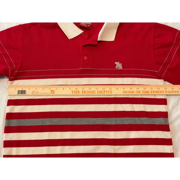Brooklyn Xpress Men's 3 Button Polo Shirt Red White Gray Stripe Size M - Picture 2 of 6